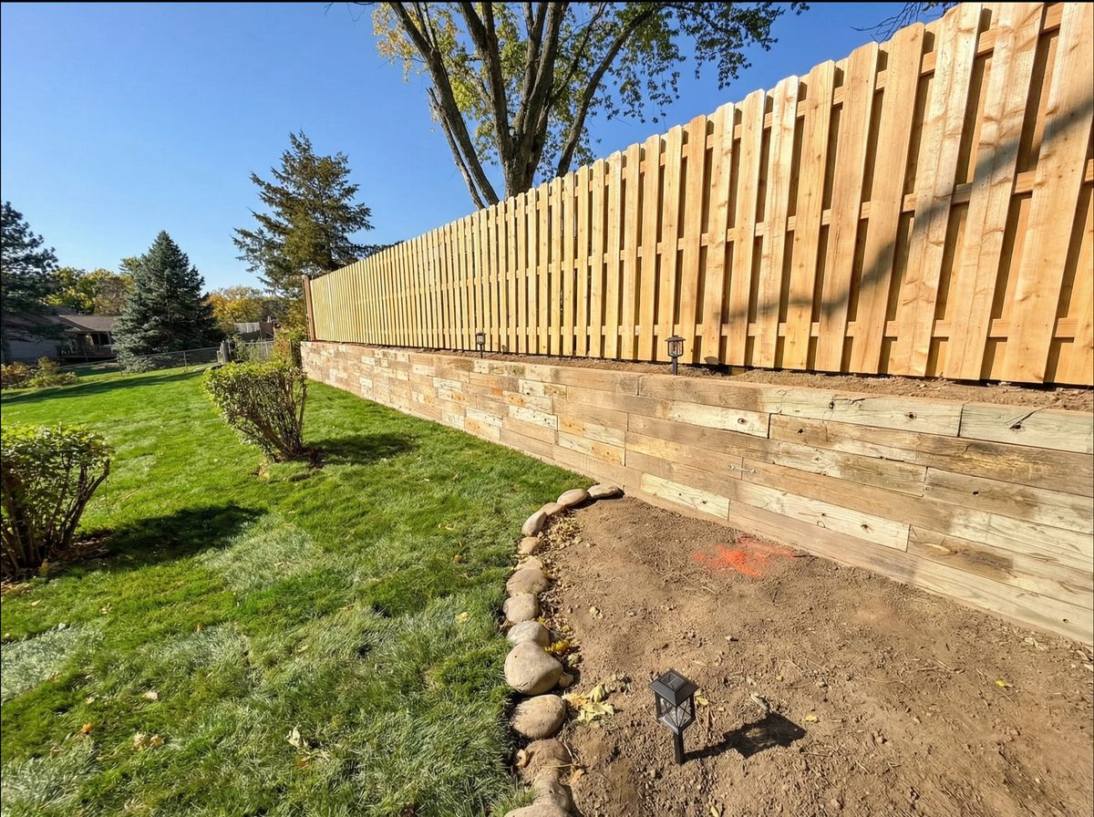 Landscaped timber retaining wall